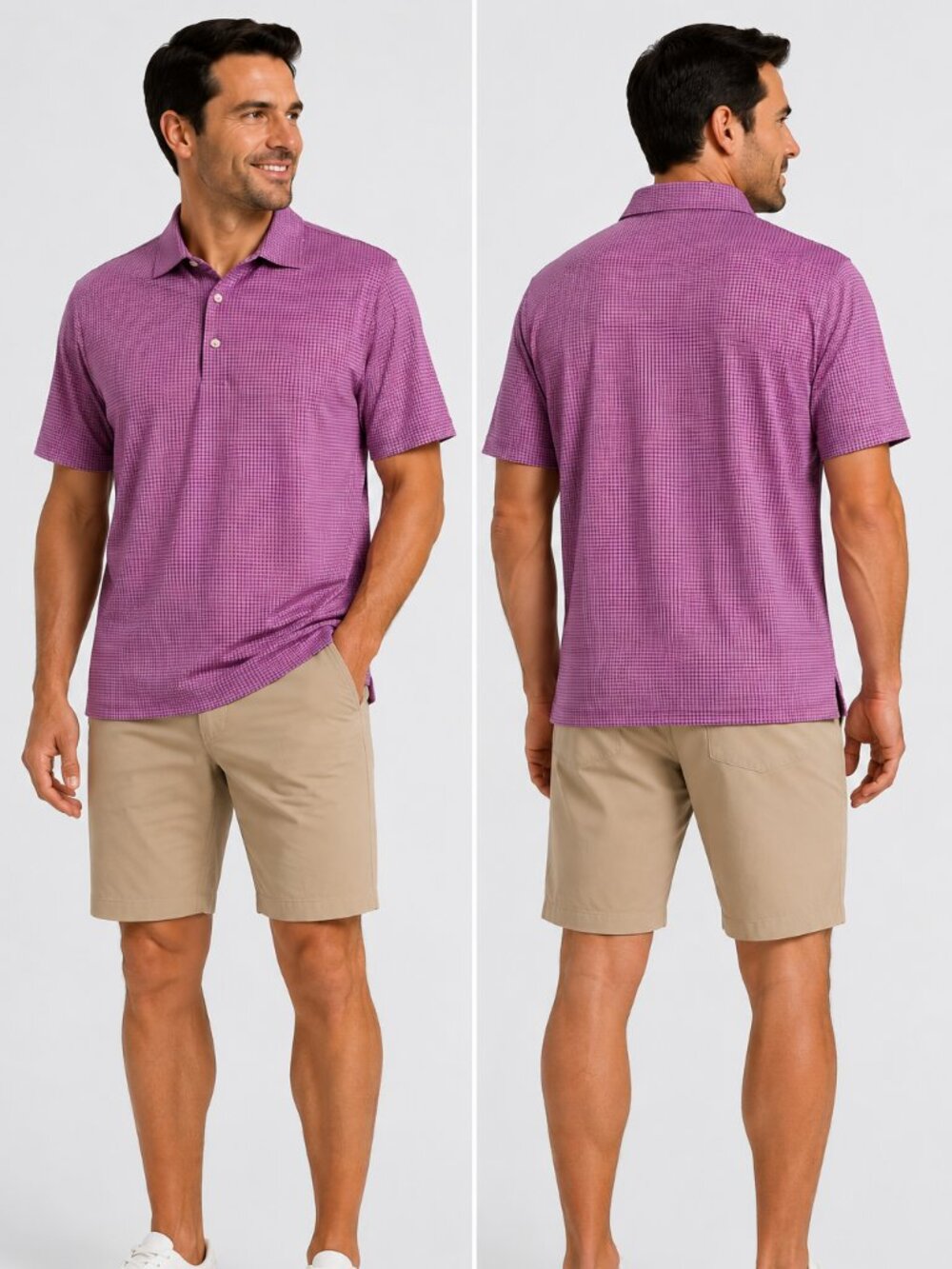Walter Hagen Men's Geometric Berry Performance Golf Polo - Size Medium
